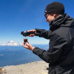 Joe brewing coffee at the summit