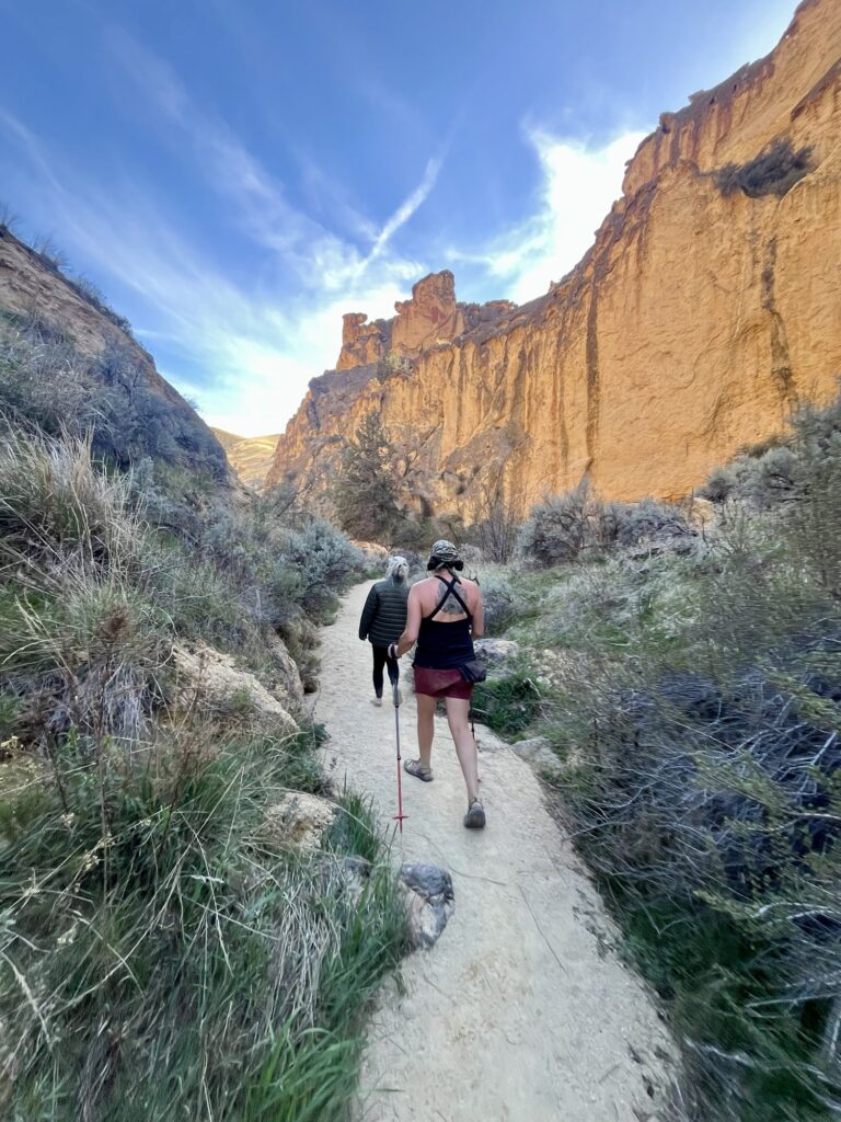 Two hikers on a desert trail